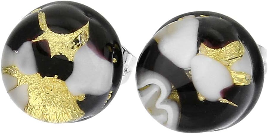 Glass Of Venice Murano Glass Venetian Reflections Round Stud Earrings - Black Gold