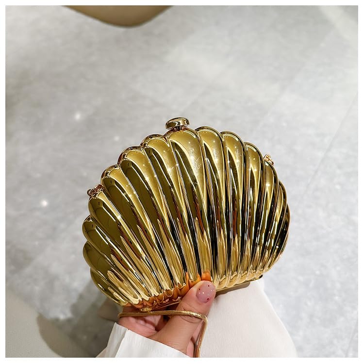 Image of Glitter Seashell Evening Clutch Purse Mini Chain Shoulder Bag Acrylic Shell Pearl Crossbody Bag