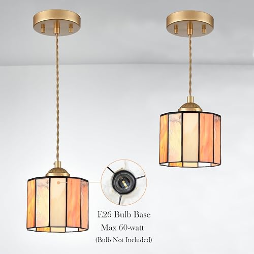 Miniatura 3 de Lámpara colgante estilo Tiffany de 5.5 pulgadas, lámpara colgante de vitral, lámpara colgante de cilindro vintage Tiffany para cocina, isla,