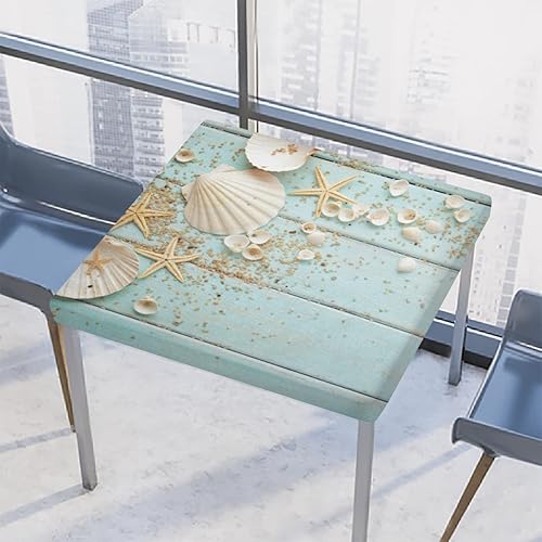 Miniatura 8 de Mantel de madera de playa colorido con borde elástico, mantel cuadrado impermeable de verano con océano y mar, mantel ajustable lavable para