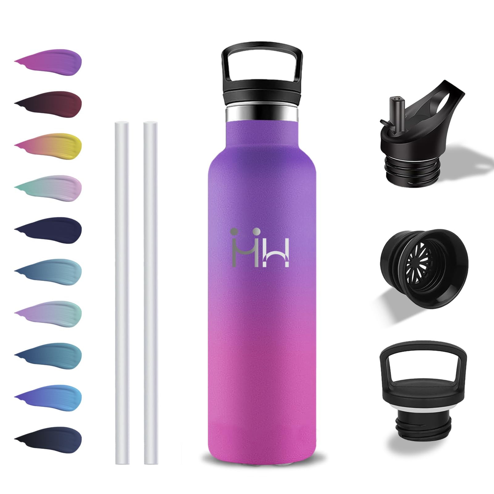 Grsta Insulated Water Bottle, 500ml Water Bottle, BPA Free, Water Bottles with Straw, Leakless, Keeps Hot for 12 Hours/Cold 24 Hours, Thermos for School, Cafe, Camping, Offices