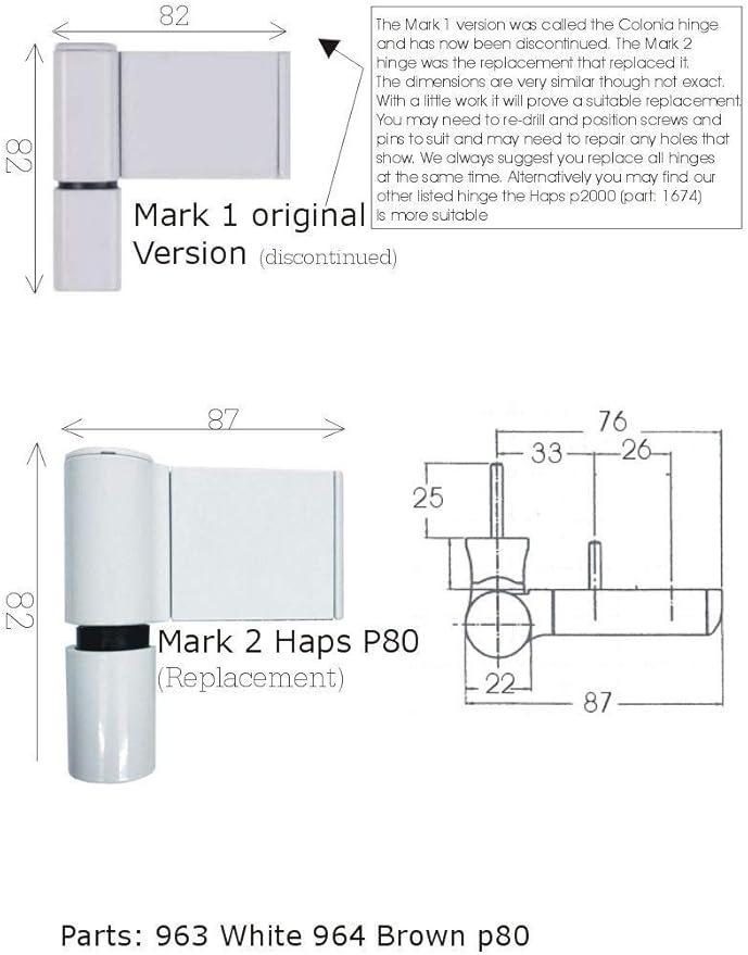 Door Hinges Haps Colonia P80 Upvc Flag Door Hinge in White or Brown