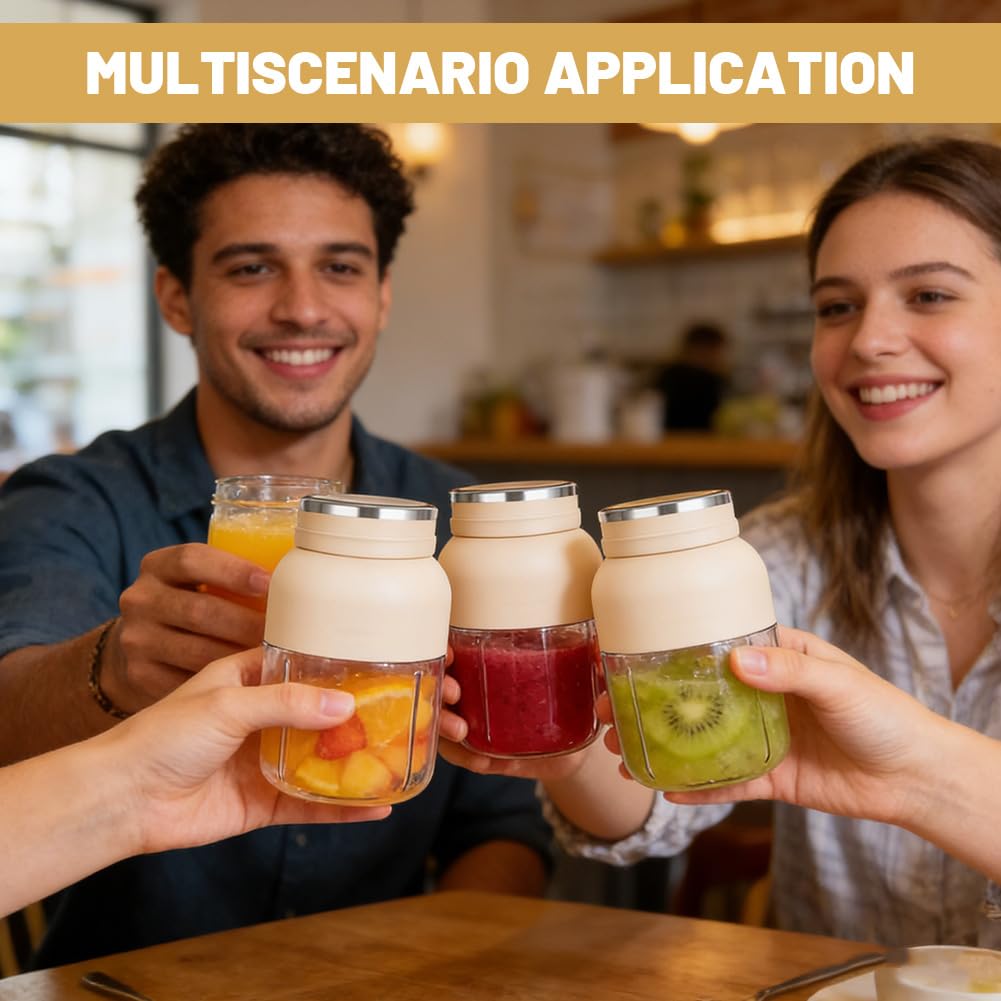 Frullatore portatile da 1200 ml – Smoothie Maker to Go con 38 lame in acciaio inox, ricaricabile USB-C, Blender Bottle, mixer a prova di perdite, per fitness, viaggi, ufficio e campeggio (bianco rotto