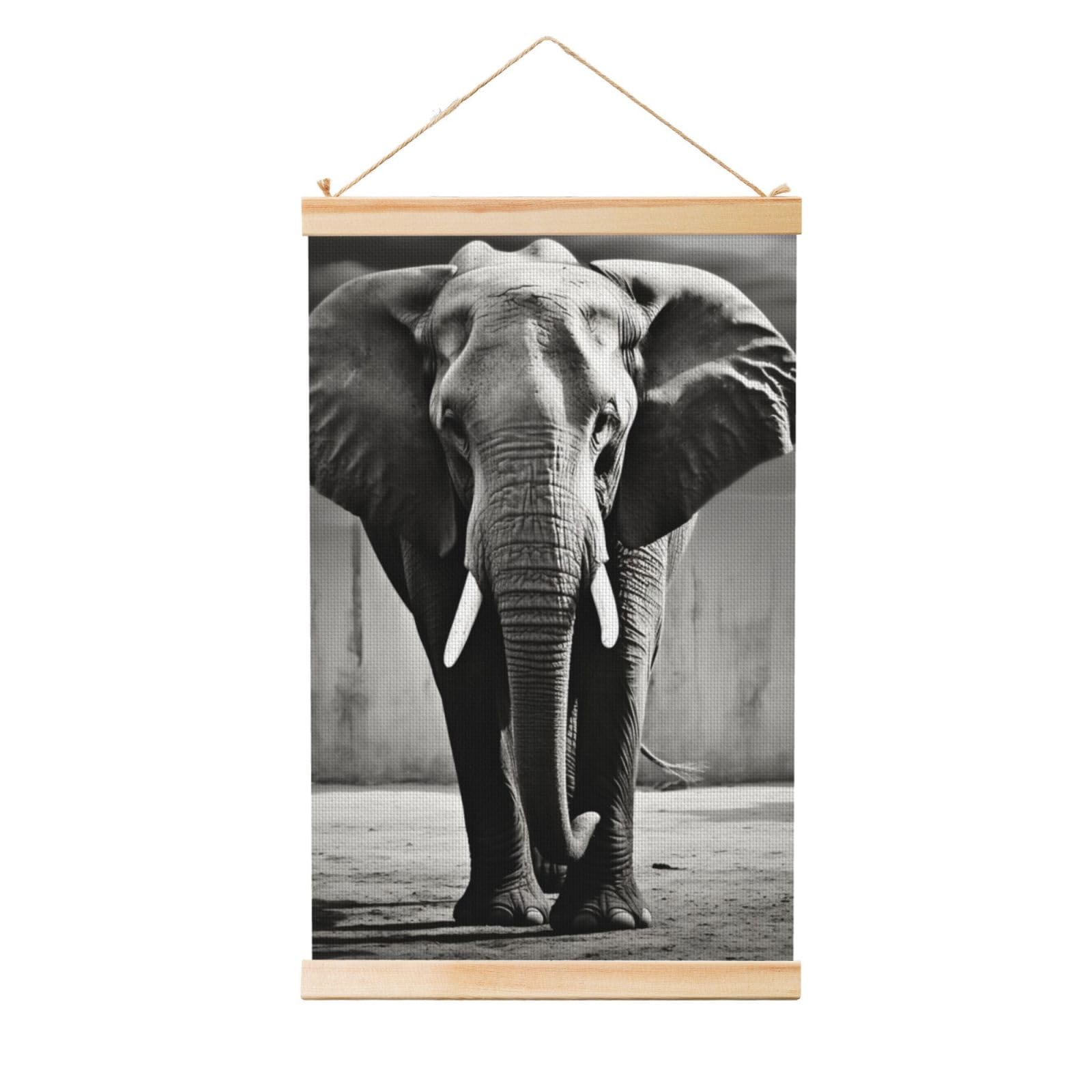 Black and White Elephant Posters Wooden Shaft Hanging Poster Canvas Prints Scroll Wall Art Painting Vintage Wall Banner Modern Artwork Decor for Home Decor Ready to Hang 20"x30"