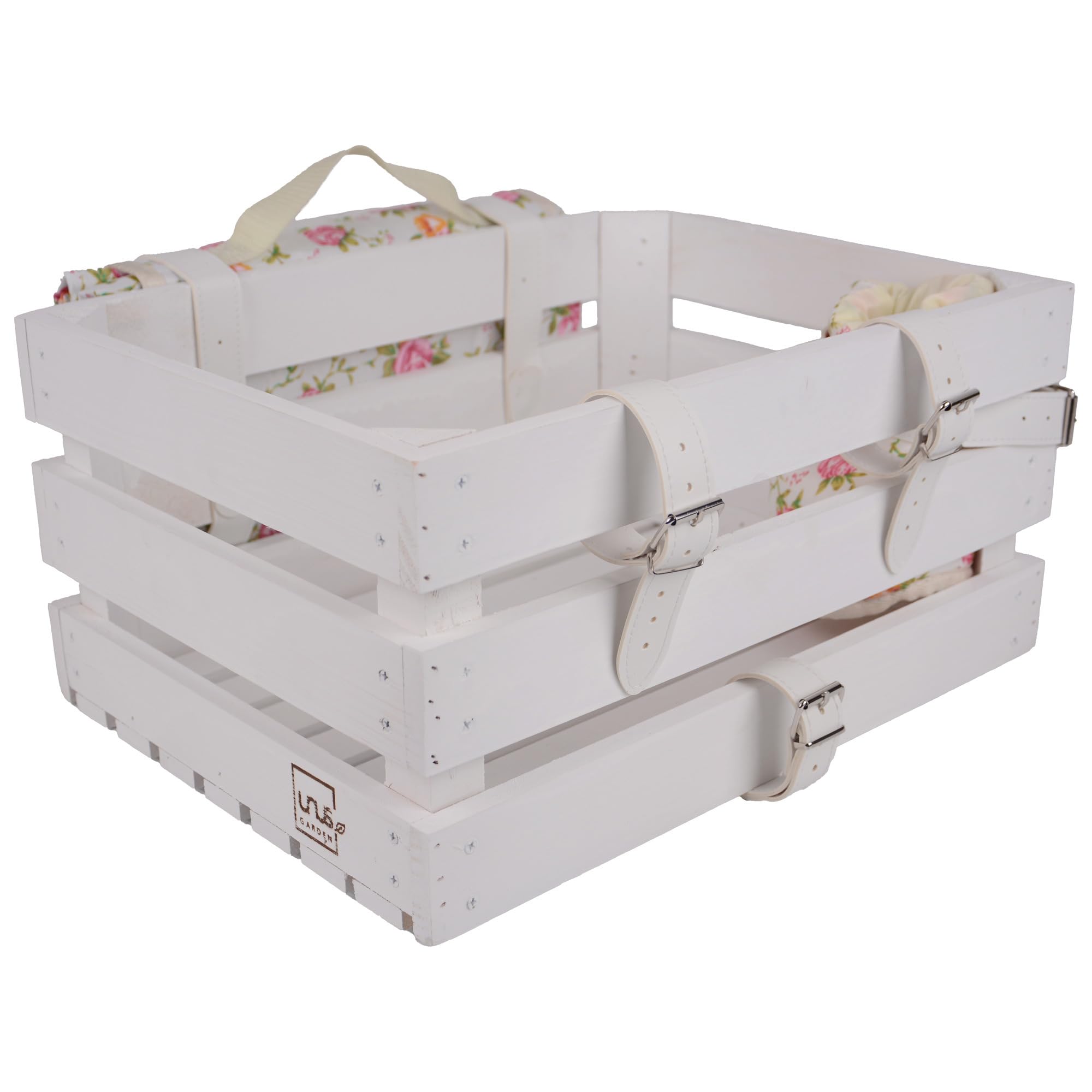 UNUS Cassetta per bicicletta posteriore in legno, per bicicletta, con coperta da picnic e portabottiglie, colore: bianco