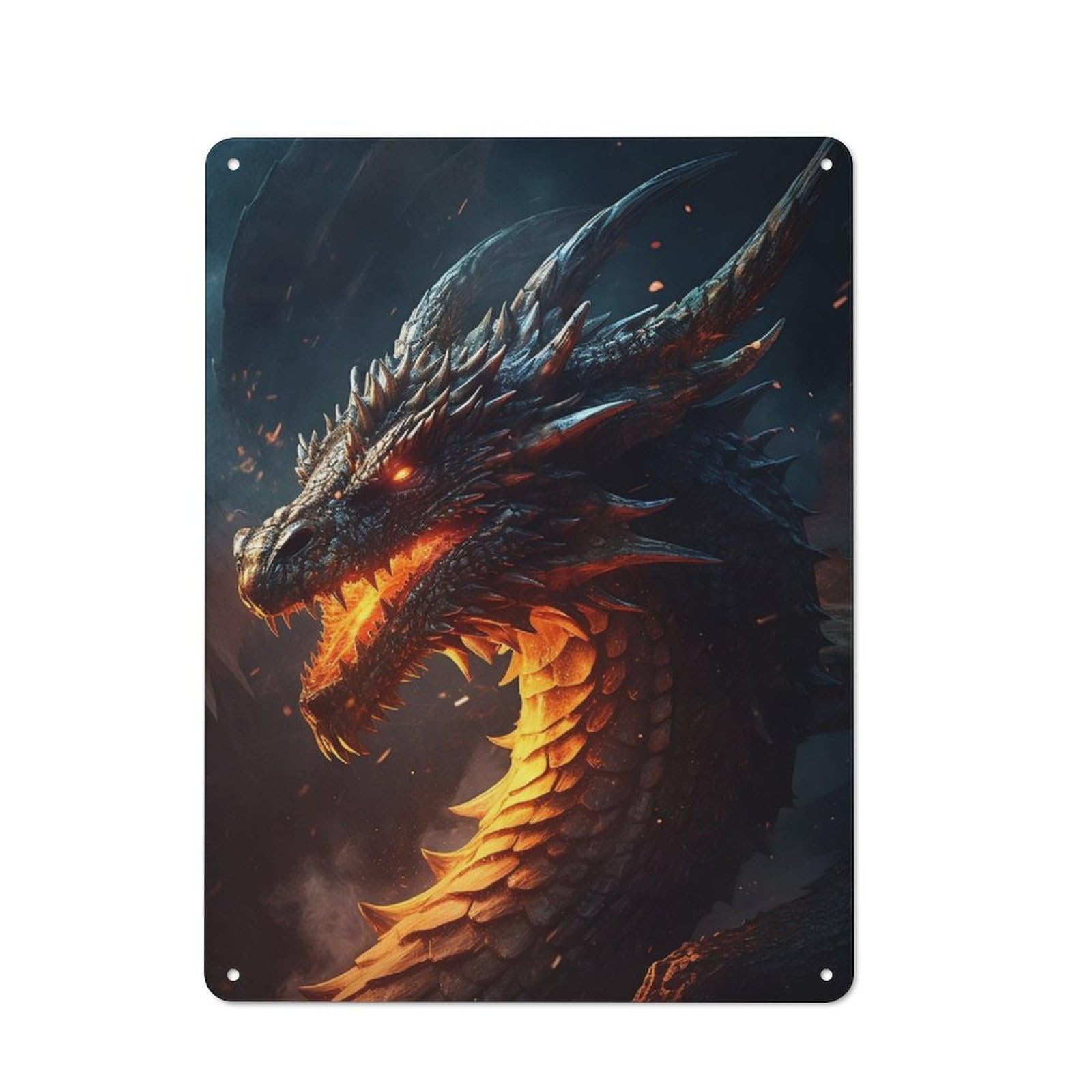Junmoney Old Fire Dragon Retro Tin Wall Plaque 40X30cm For Studio Or Craft Room, Winter Wall Decor For Creative-Space Collectors