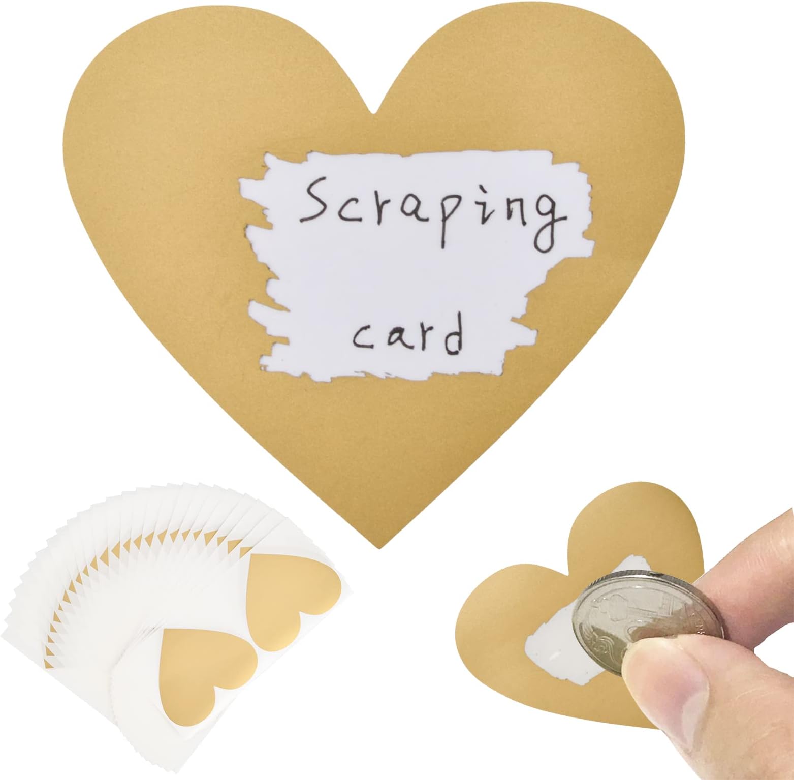 50PCS Big Heart Scratch Off Sticker, Gold Labels, Scratch Stickers Self Adhesive Peel for You Small Business, Girls Gift, Make Your Own Cards, DIY, Notes, Reveal Games, Baby Gift 8CM
