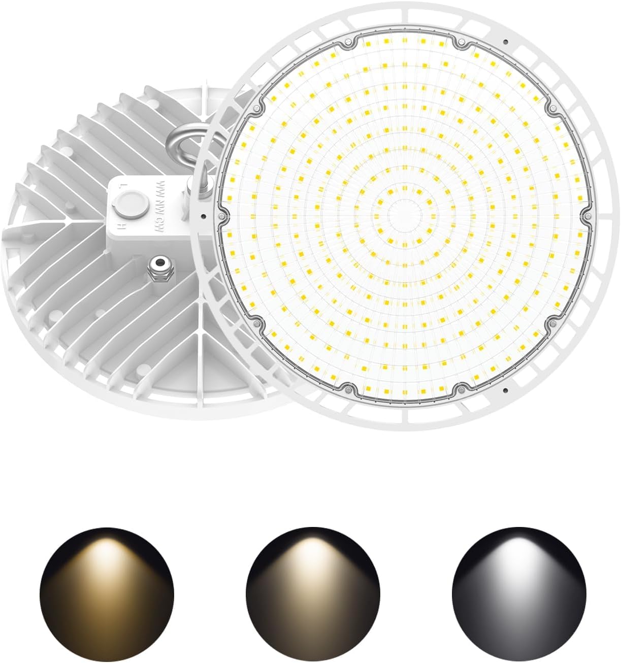 2 Pack High Bay LED Lights UL DLC Listed Adjustable 150W/120W/90W 4500K/5000K/5700K Dimmable UFO LED Shop Light for Gym Factory Warehouse