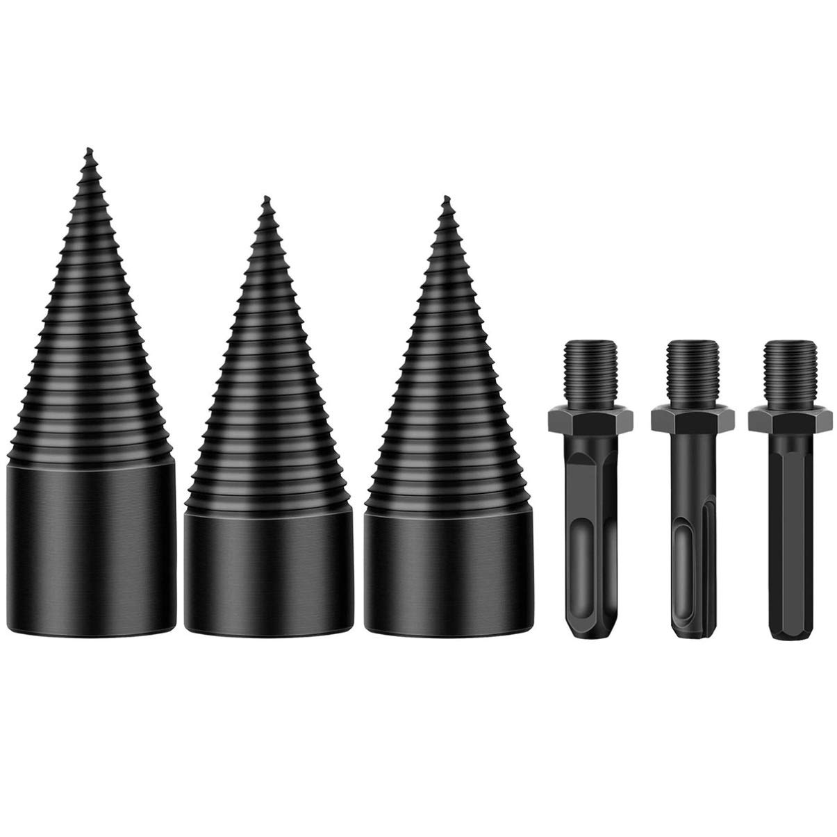 3Pcs Splitting Wood Cone Drill Bit Heavy Duty Woodworking Tool for Efficient Log Splitting Includes and Shank Drill Bits for Family Camping