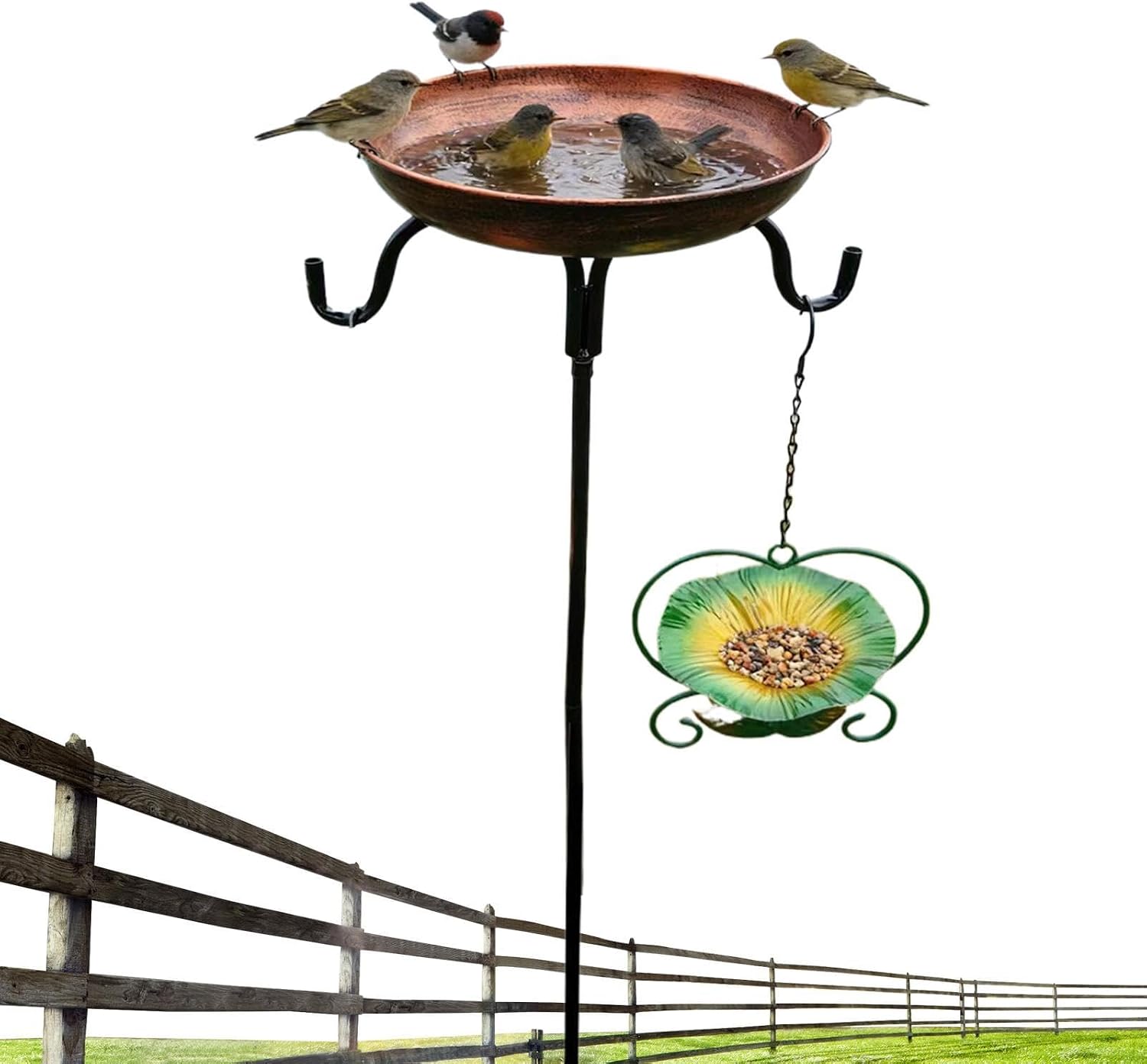 Bird Bath Bowl Vintage Metal Feeder | Outdoor Bird Bath Water Bowl for Garden Yard Patio Pathway Lawn Ground Park Hummingbird Finch Parakeet Conure Bee
