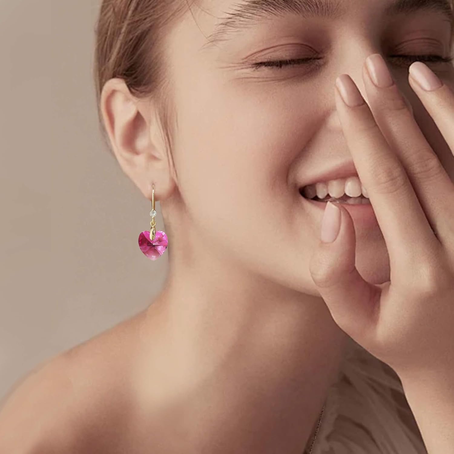 Austrian Crystal Heart Dangle Drop Earrings for Women 14K Gold Plated Hook Earring Hypoallergenic Jewelry