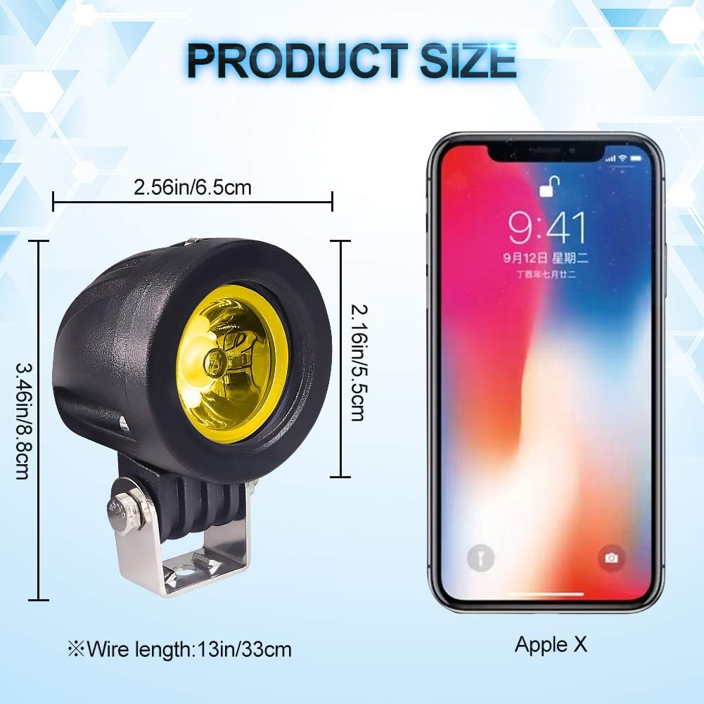 Ourbest motorcycle lights, 2inch Yellow Motorcycle Fog Lights Fork Tube led driving lights for Motorbike ATV Bicycle Accent Off Road Lighting (Yellow)