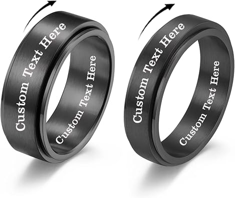 EBAT Personalized Matching Rings for Couples, Custom Stainless Steel Spinner Rings, Engraved Promise Rings for Him and Her, Wedding Bands with Name and Date