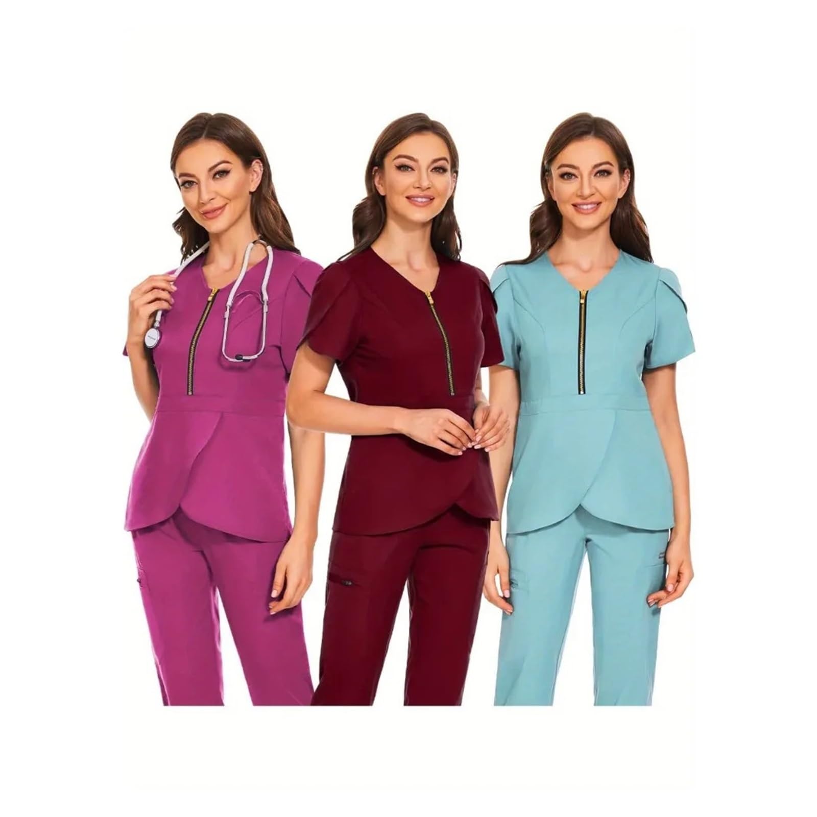 Uniformes Sanitarios Mujer Conjunto de Uniforme médico for Mujer con Cremallera, Camiseta y pantalón de enfermería, diseño Moderno y Liso.