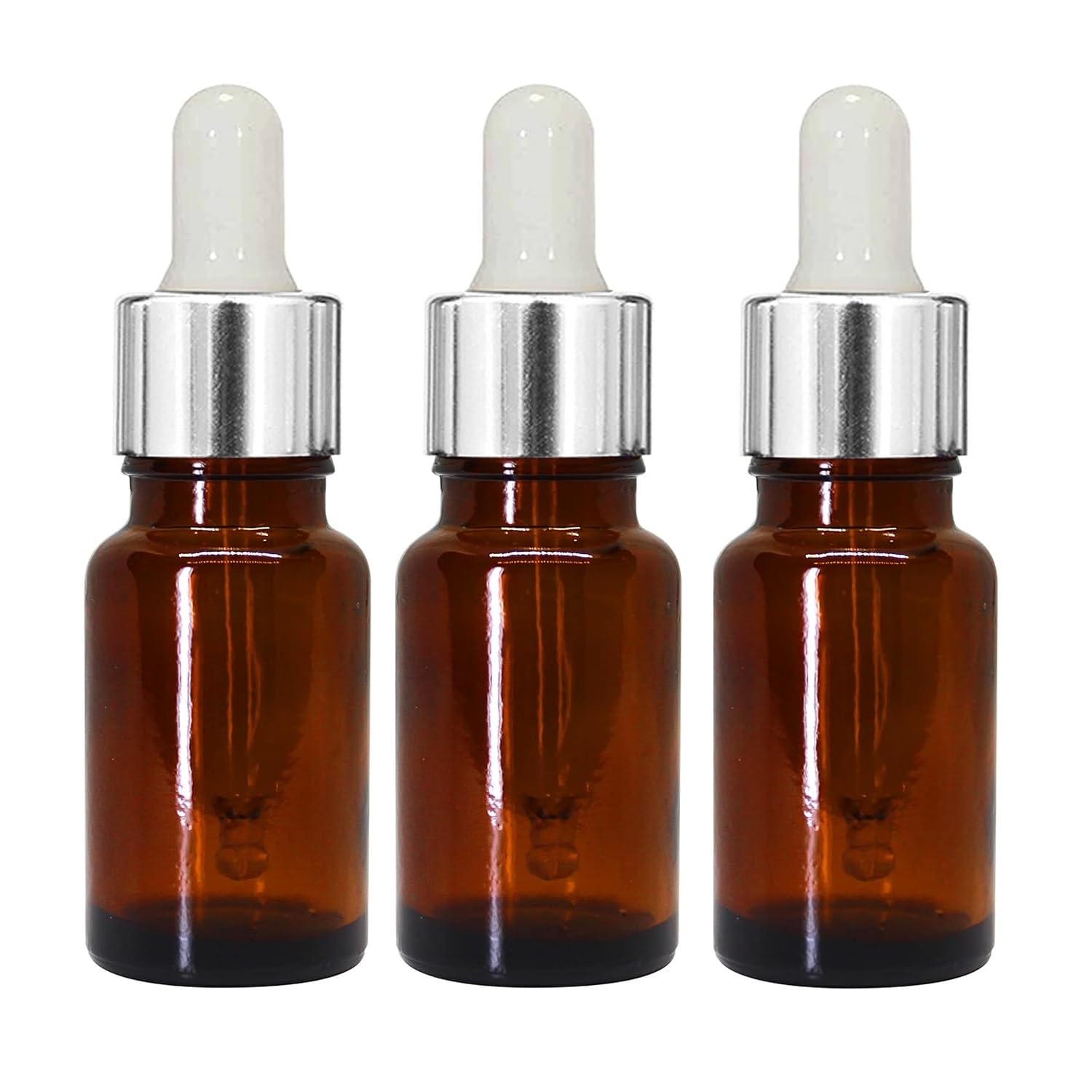 Empty 15 ml Amber Glass Bottle + Dropper + Silver Ring + White Silicon Teat (Pack of 3) Refillable, Reusable, Leak Proof For Essential Oils, Perfumes Liquid DIY, Cosmetics-image-15