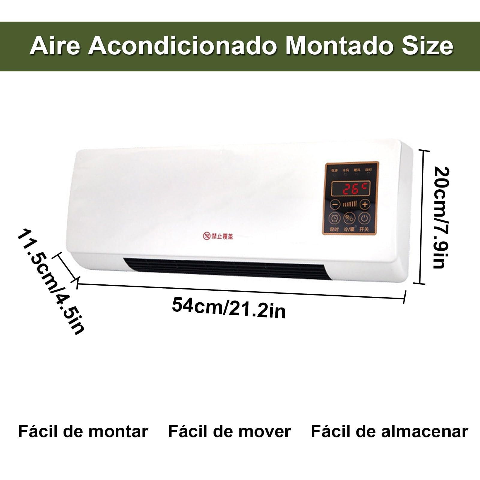 Aire de Pared Portátil 2 en 1 Estilo Natural/Calor Control Remoto Digital