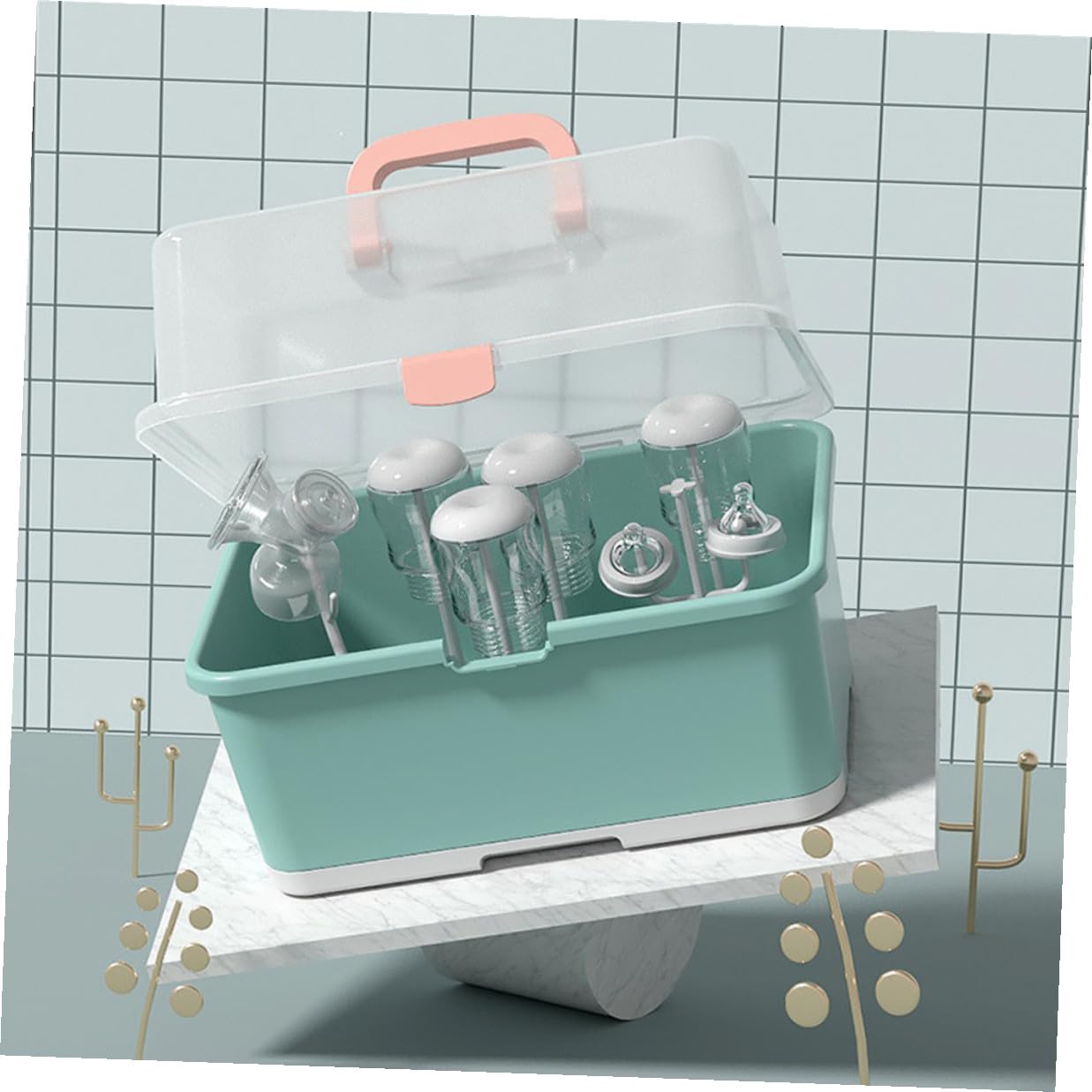 Babyflaschen Trockenbox mit Deckel Organizer für Babyflaschen und Babybesteck Freier Aufbewahrungsbehälter mit Abtropfschale für Küche und Stillzubehör