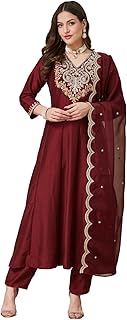 MOKOSH Women's Silk Embroidered Anarkali Kurta and Pant with Dupatta Set (DM-475) Price In India