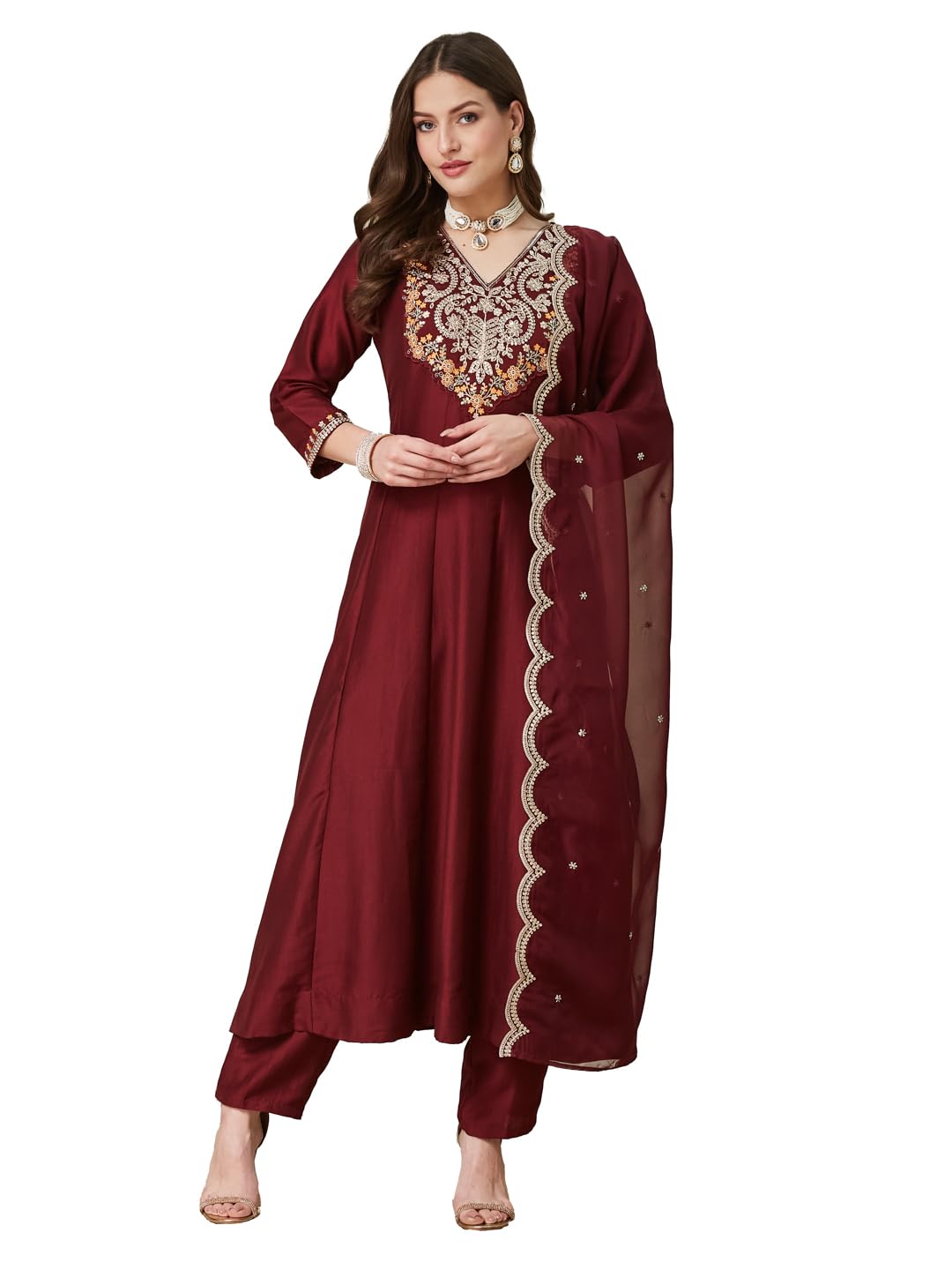 mokosh Women’s Silk Embroidered Anarkali Kurta Pant & Dupatta-picture-36