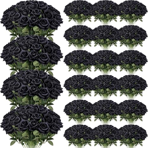 Riceshoot 500 Pcs Artificial Roses Bulk Silk Fake Flowers with Stem, Black by Riceshoot - Used condition - US$124.14