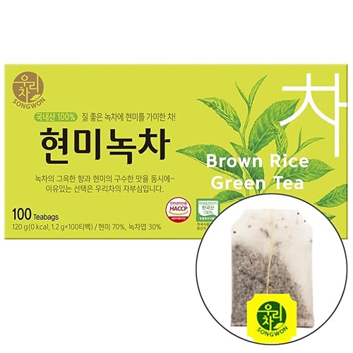 Miniatura 4 de Songwon Bolsas de té verde de arroz integral, 100% ingredientes coreanos, mezcla de arroz integral tostado y té verde, 0.04 oz x 100 unidades (4.23