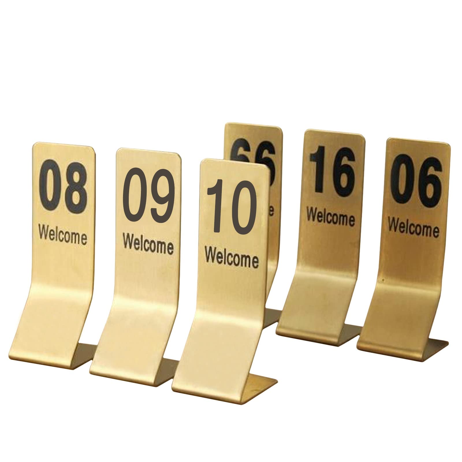 MYUYEE Tabletop Number Sign Double-Sided, Table Cards Stainless Steel Stackable, Rounded Edges Corners, 1-10/1-20 Metal Number Tags For Restaurants, Weddings (Gold-45677)