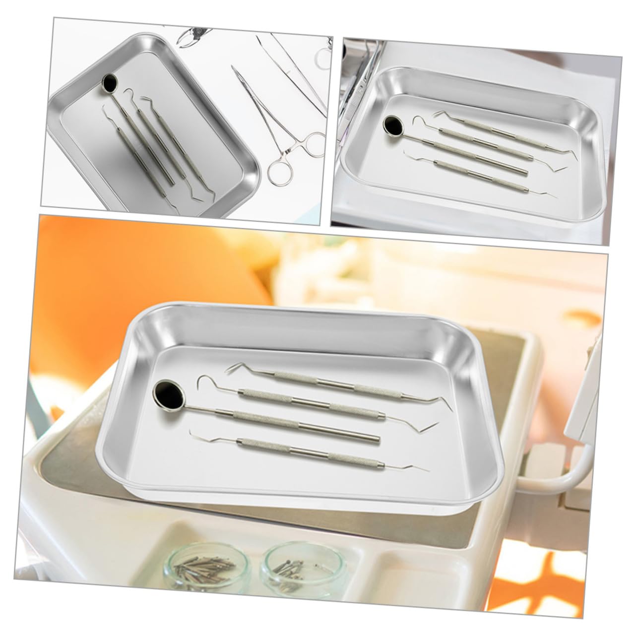 COLLBATH Vassoio in Acciaio Inossidabile 3 Pezzi, Piatto di Servizio Quadrato Superficie Liscia e Uso Multifunzione, per Bar e Feste