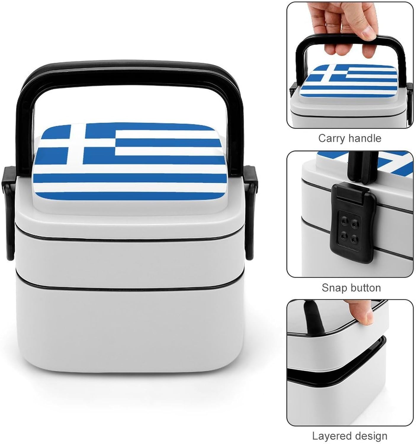 Flag of Greece Bento Box with Spoon 2 Layer Food Container Cute Lunch Box for Travel Dining Work
