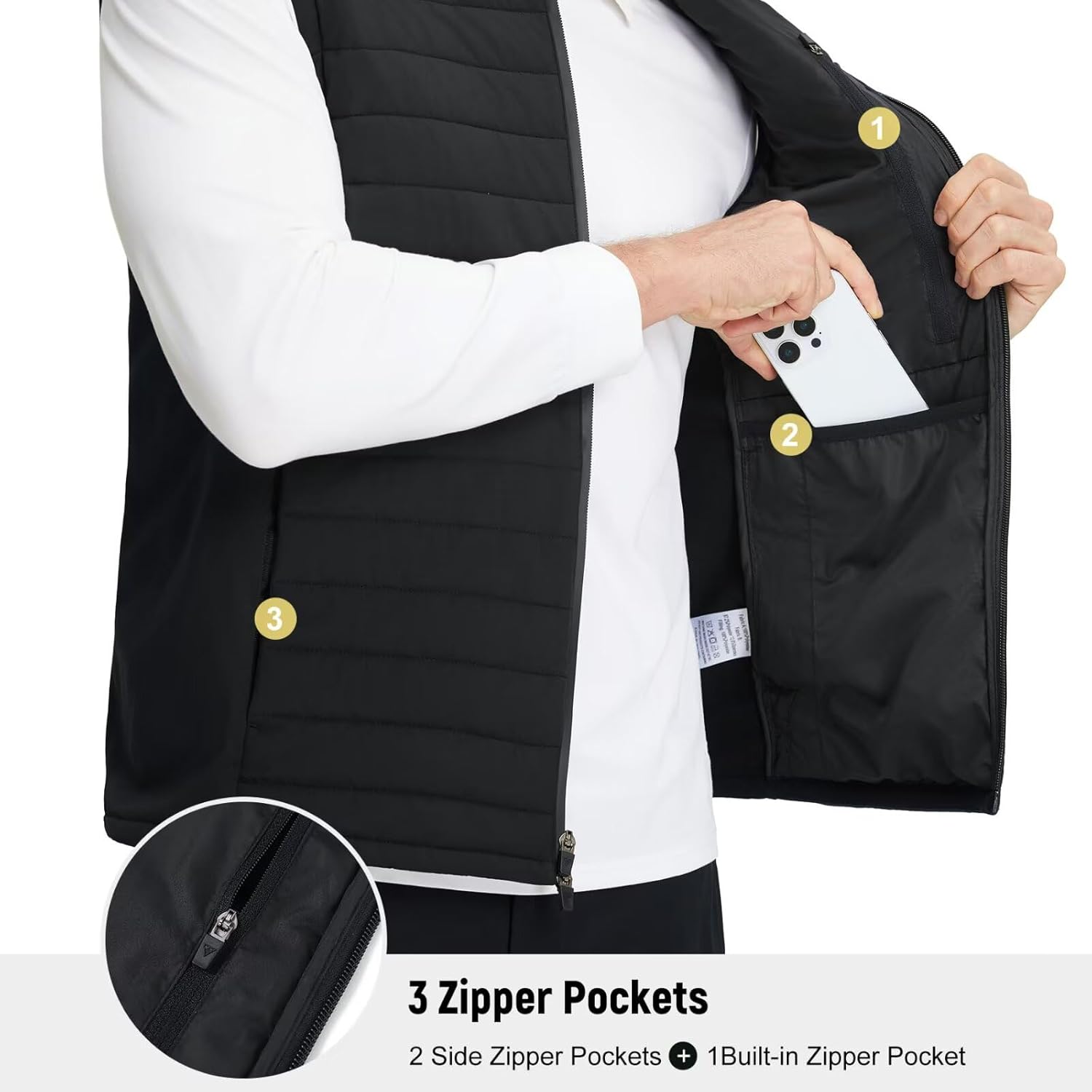 M MAELREG Mens Lightweight Puffer Vest Water-Resistant Winter Outerwear Full Zip Sleeveless Jacket for Outdoor Golf - Image 4