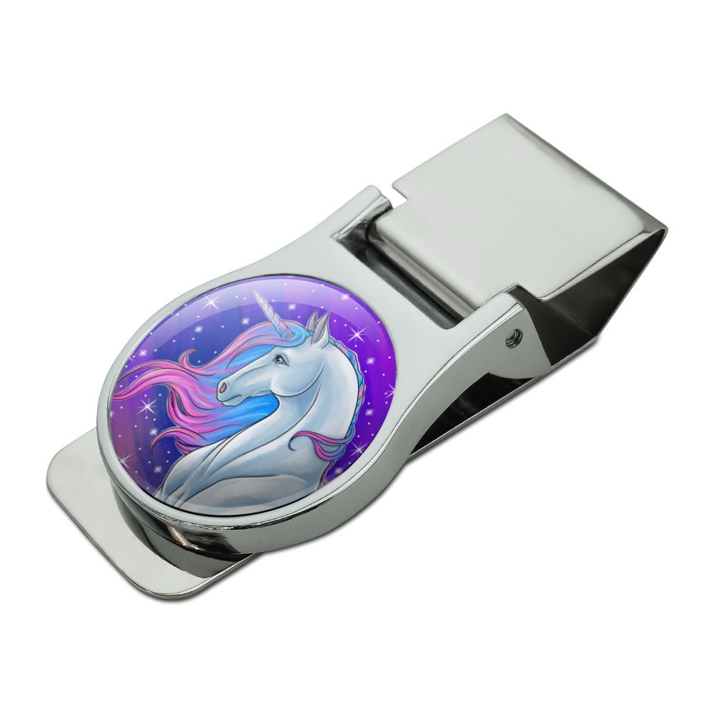 Majestic Unicorn Pink Purple Blue Satin Chrome Plated Metal Money Clip-image-17