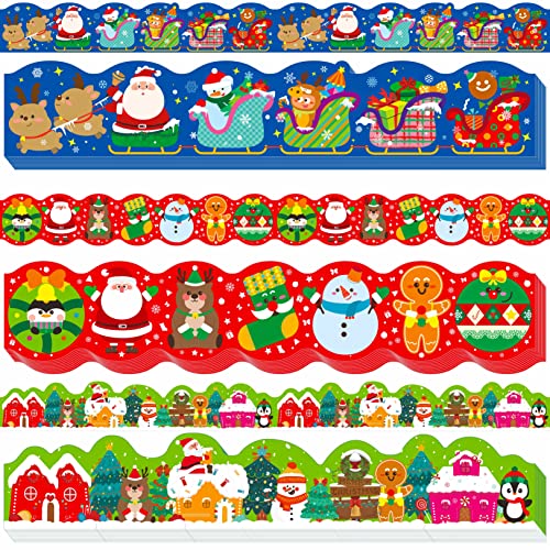 18 metros de borde de tablón de anuncios de Navidad, 3 diseños de borde de onda de Navidad, Santa Claus, árbol de Navidad muñeco de nieve decoración de borde de vacaciones de invierno (45 hojas)