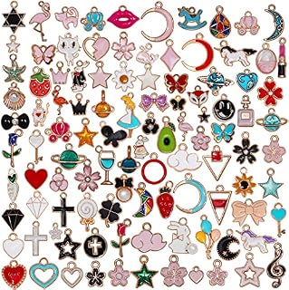 ALinmo Unisex 100Pcs Wholesale Bulk Lots Jewelry Making Charms Assorted Gold Plated Enamel Pendants for DIY Necklace Bracelet Earring Craft Supplies