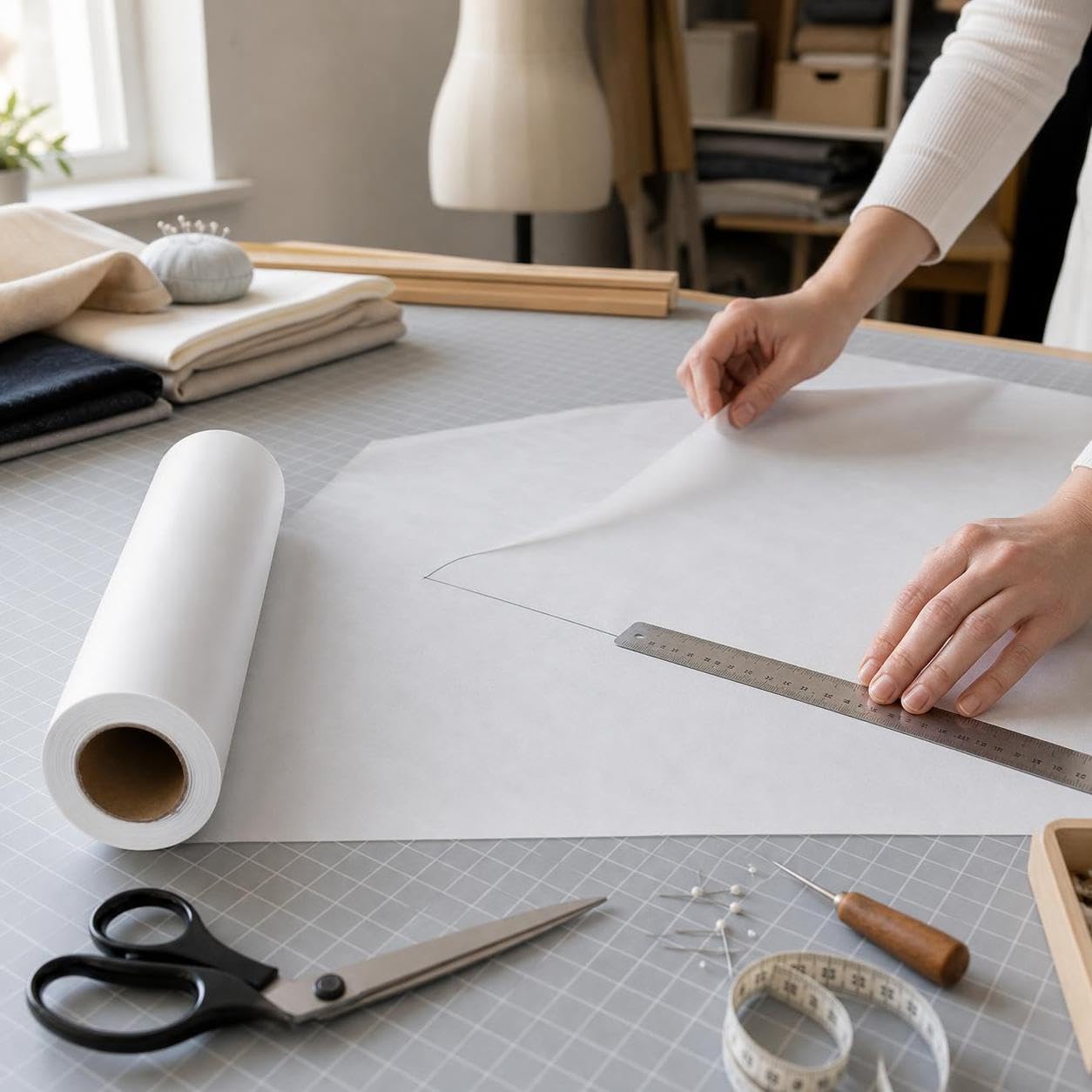 Papel Patronaje Semitransparente 45 g/m², 45g 1.2 * 10M | Papel 45 gramaje - diseños - confección prendas - semitransparente - ial para patrones costura - para atelier