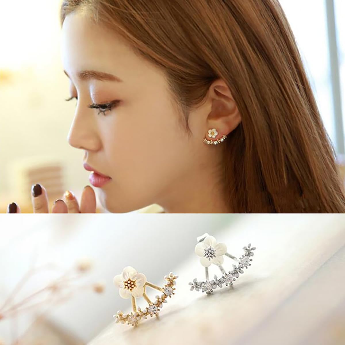 Flower Earrings for Women Dainty Back-Hanging Combination Stud Earrings Small Hypoallergenic Flower Stud Earrings Flower Front Back Earrings Elegant Flower Jewelry - Image 3