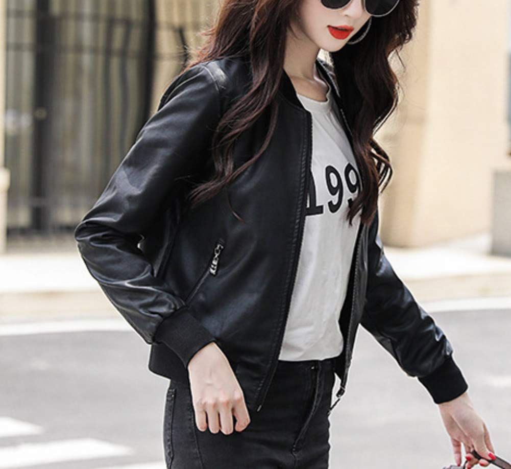 E-girl Giacca in pelle sintetica da donna, sottile, chiusura lampo, colletto alto, P5816