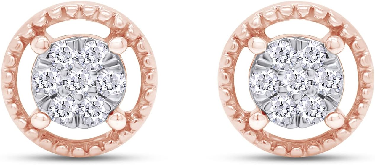 0.15 Carat (ctw) Round Lab Grown White Diamond Ladies Flower Cluster Stud Earring 1/6 CT in 14K Gold Plated 925 Sterling Silver (Color-G-H, Clarity-VS-SI),
