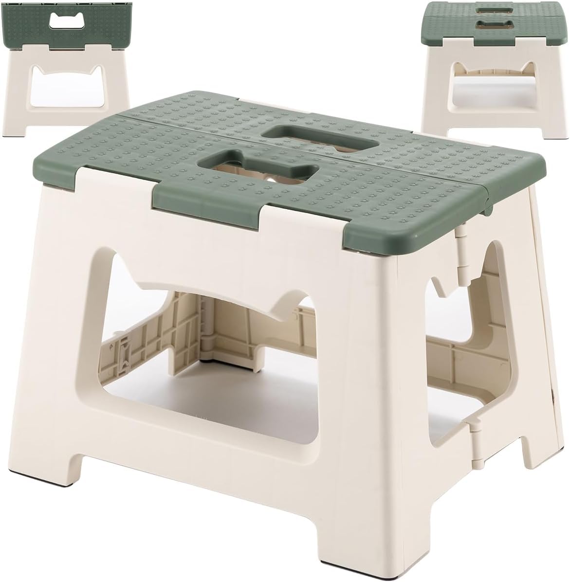 13-Inch Square Shaped Folding Step Stool - Sturdy 300 Lbs Capacity Non-Slip Surface Portable Handle Compact and Lightweight Easy to Store - Perfect for Kitchen Bathroom (Olive)-picture-16