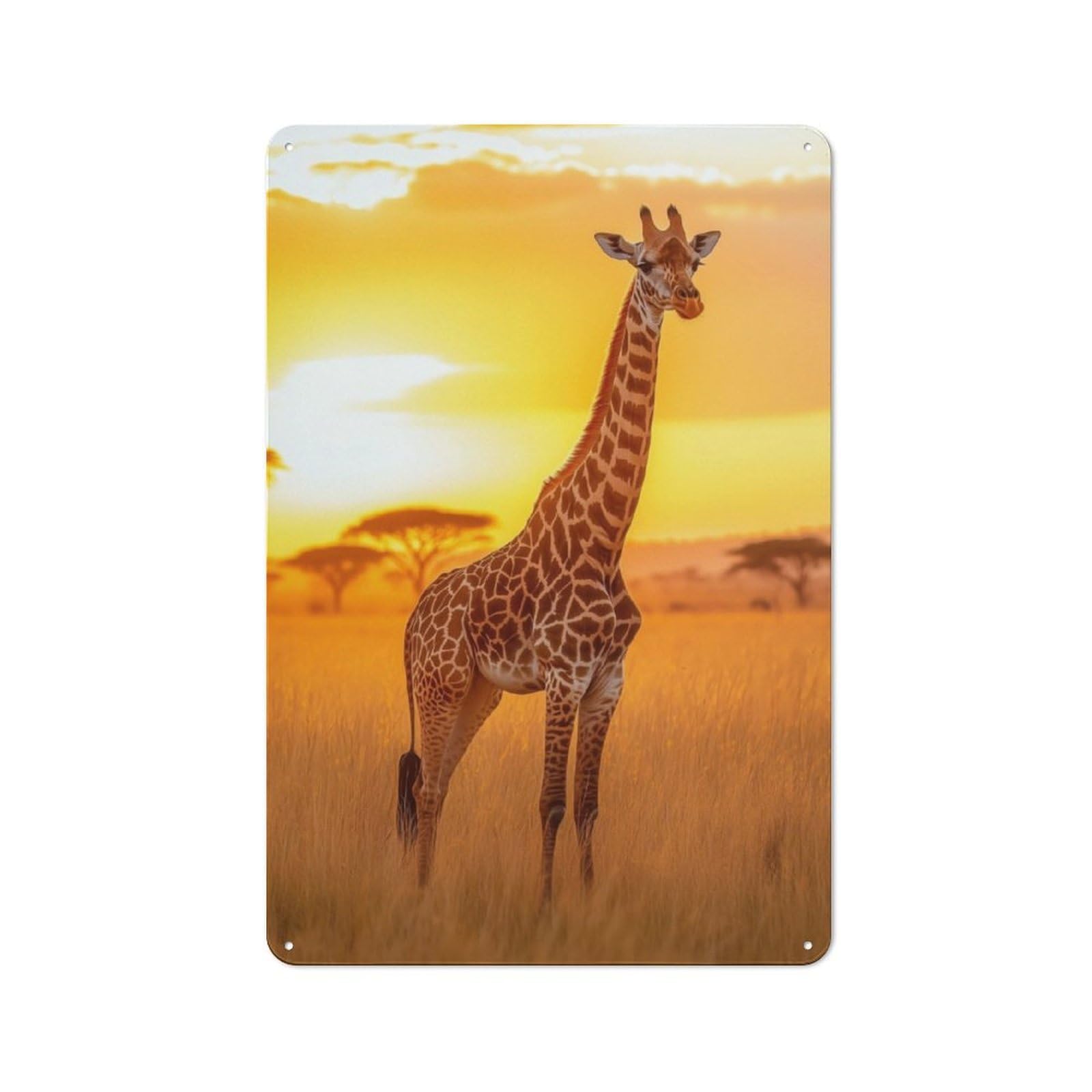 Junmoney Giraffe At Sunset Country Metal Sign With Design 30X20cm, Farmhouse Farmhouse Wall Decor For Kitchen, Cottage, Porch Or Garden Room