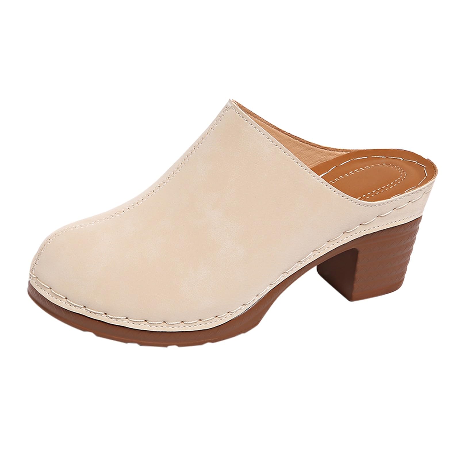 Pantofole da donna dalla vestibilità larga, pantofole da donna per interni ed esterni, zoccoli con tomaia in peluche Fabri, tinta unita, retrò, comode, antiscivolo, estive, con tacco grosso, pantofole