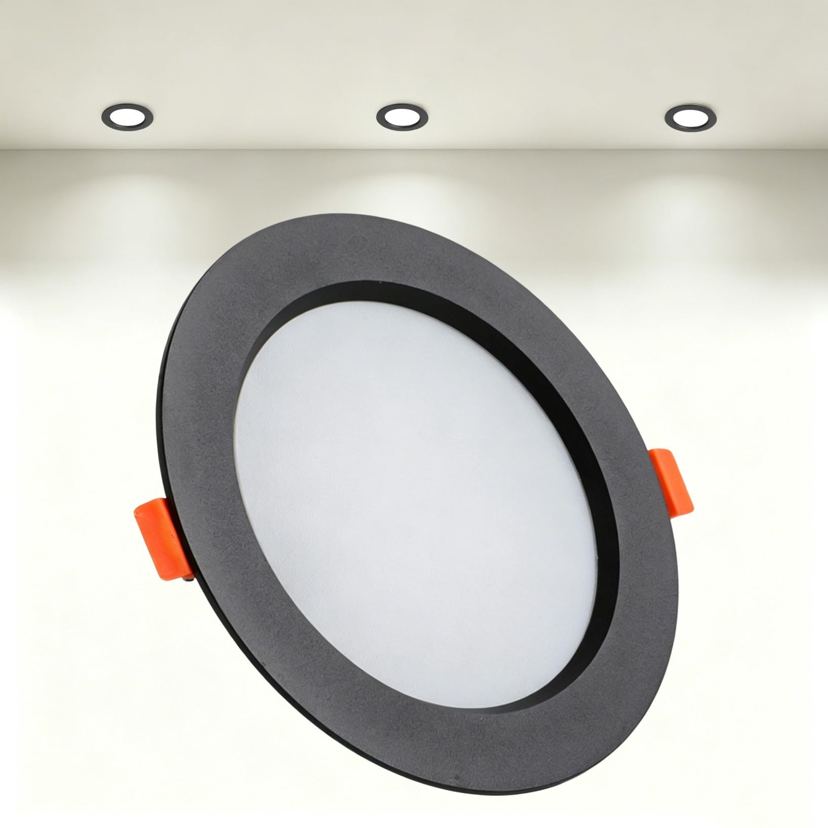 VOGHMOLD 21W Ultra Slim LED Downlight Recessed Ceiling Light 6 inch, 4000K Spot Lights Black Aluminum Trim, Cut Φ160-170mm, AC110-240V Panel Lighting for Office Hallway Closet, 1 Pack