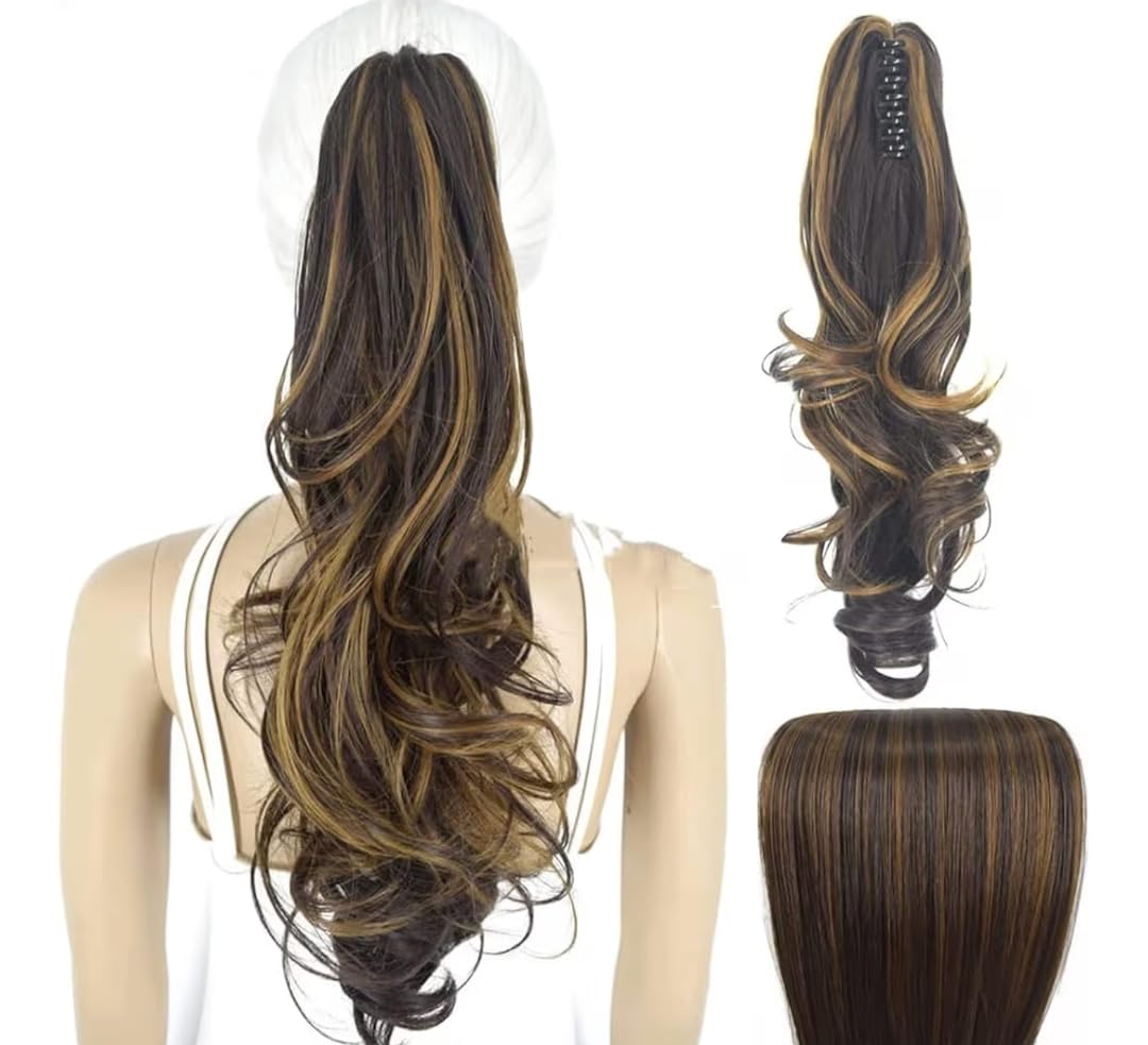 Rizi Small Clutch Ponytail Hair Extension - Golden & Brown, 13 Inch, High Volume, Instant Style-image-2