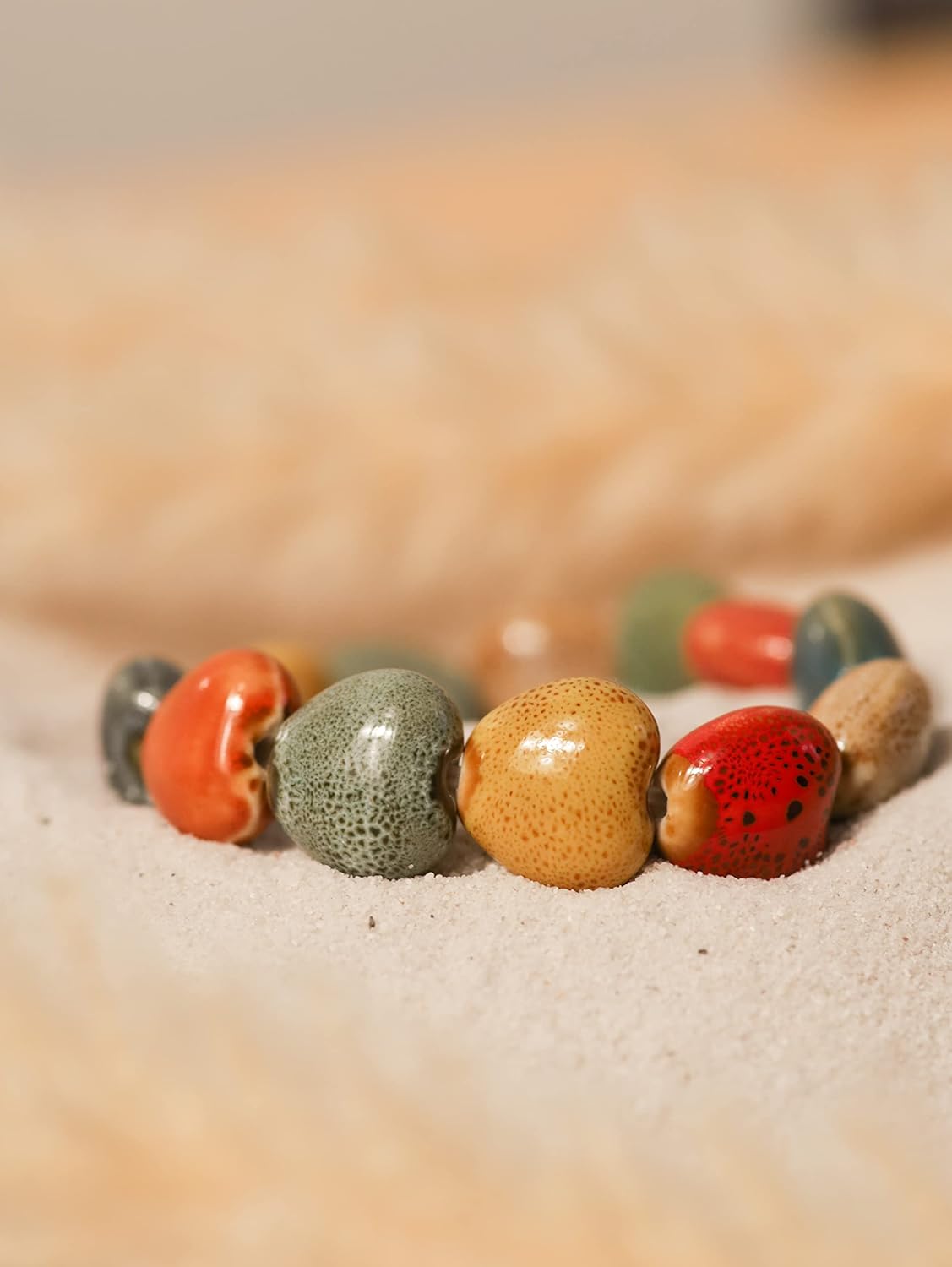 MINACHI Boho Hippie Colorful Ceramic Beads Strand Stretch Bracelet, Bohemian Summer Beach Jewelry Gift for Women - Image 2