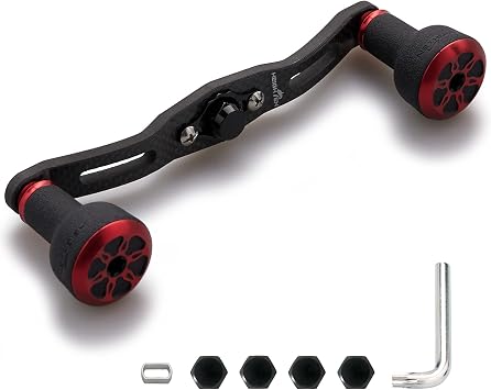 HEIGHTEN 110mm/120mm Fishing Reel Handle for Shimano Daiwa Abu Garcia Penn Kastking Lews Baitcasting Reel Power Crank Accessory Black & Red, 120mm Carbon Handle 24mm TPE Knob 0472