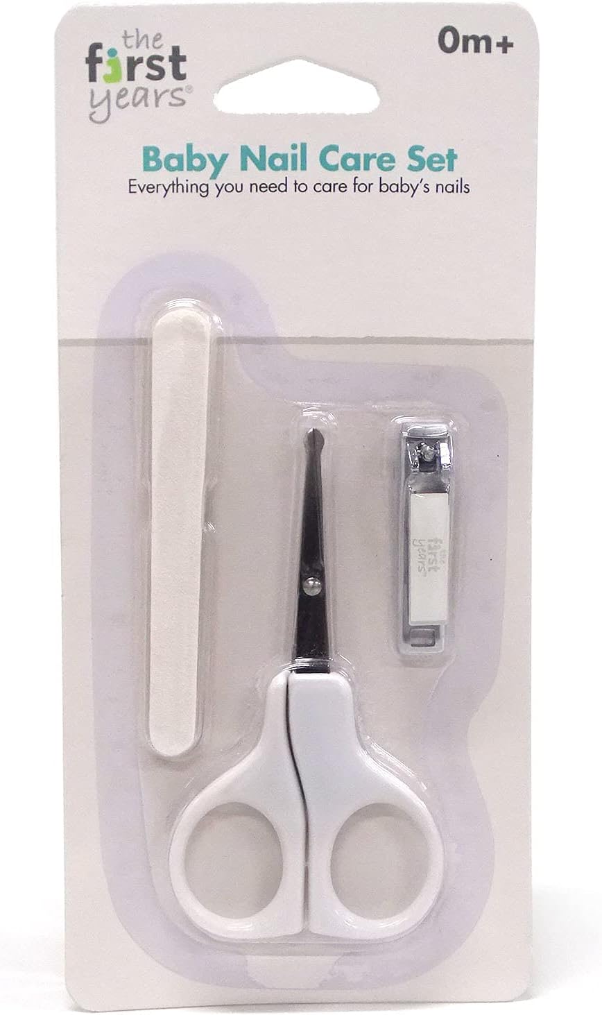 The First Years Baby Grooming Set, Baby Nail Clipper Set, Baby Nail Care 3in1 Nail Cutter with Stainless Steel Scissor for baby delicate hand & Emery board for sharp edges, Piece of 1.