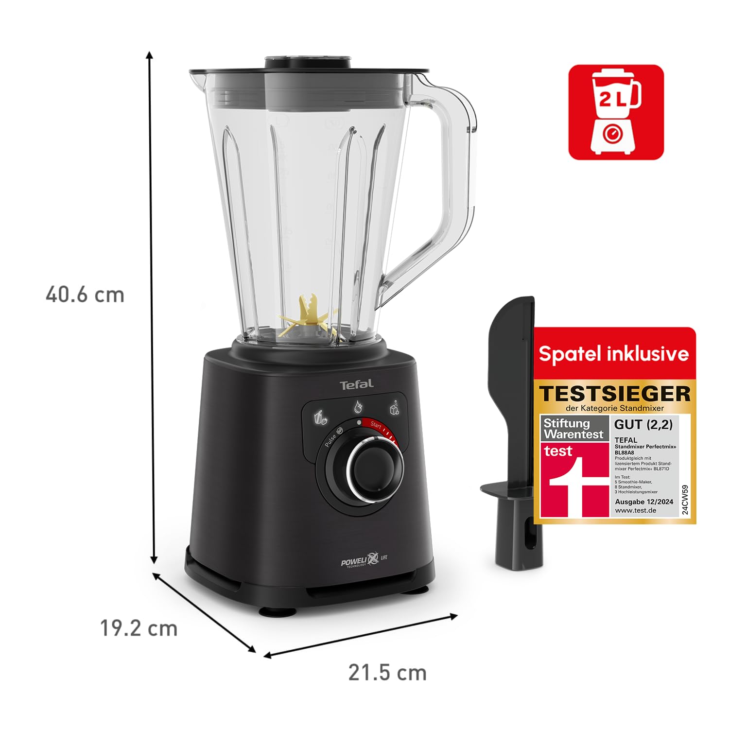 Tefal PerfectMix+ Hochgeschwindigkeits-Standmixer, 3 automatische Programme, Powelix-Klingentechnologie, 1,5 L nutzbare Kapazität, Tritan-Behälter, einfache Reinigung, inkl. Spatel, Schwarz, BL88A831