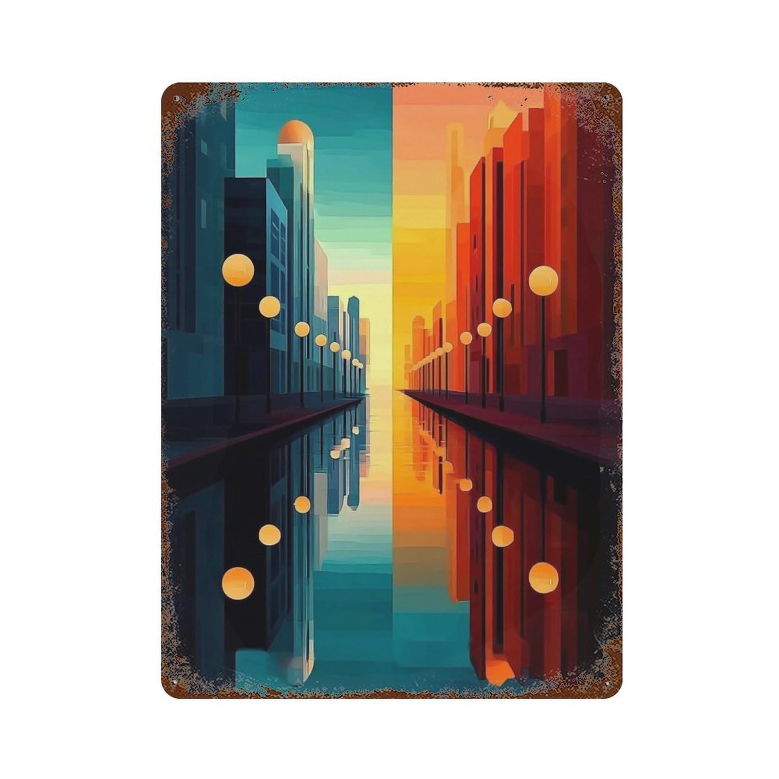 WIHYRTUI Minimal Angular Split Horizon Reflected Urban Layout 02 Wall Retro Iron Metal Tin Sign Vintage Art Poster Modern Home Cofffee Club Art Bar Shop Decor Style 40x30cm