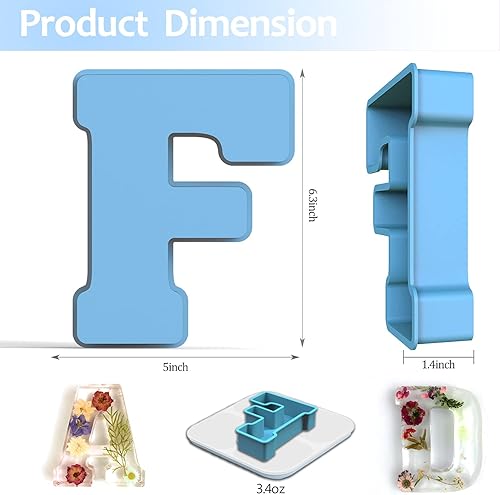 Miniatura 2 de Molde de resina, moldes de silicona 3D de letra F grande para fundición de resina epoxi, moldes del alfabeto de silicona para resina para arte,
