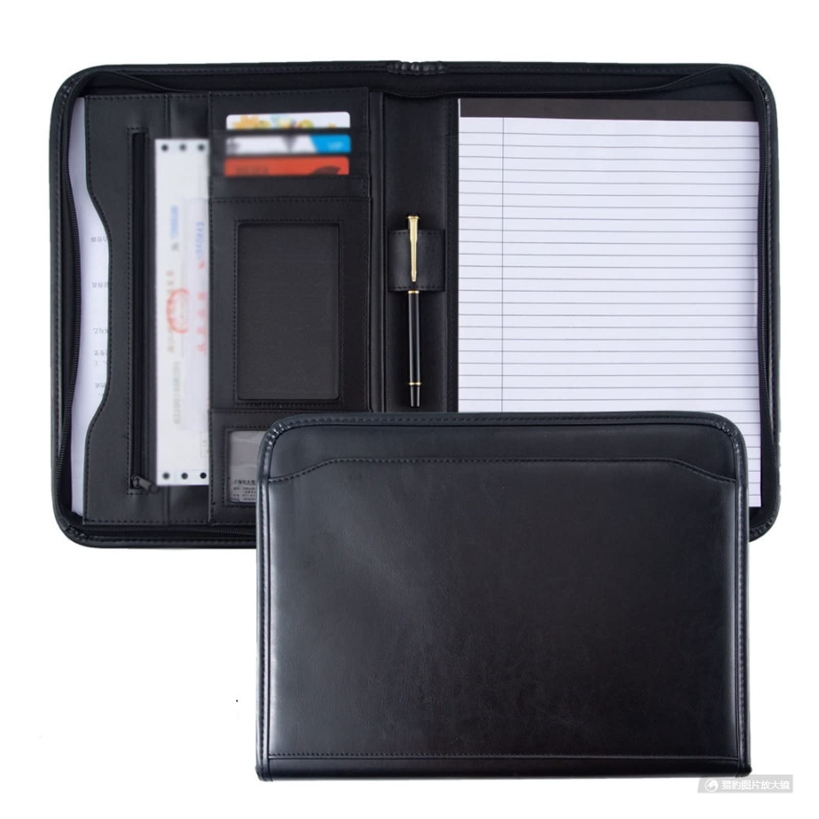 FENXIXI A4 Multi-Function Leather Organizer File Folder with Calculator, for Documents (Color : A)