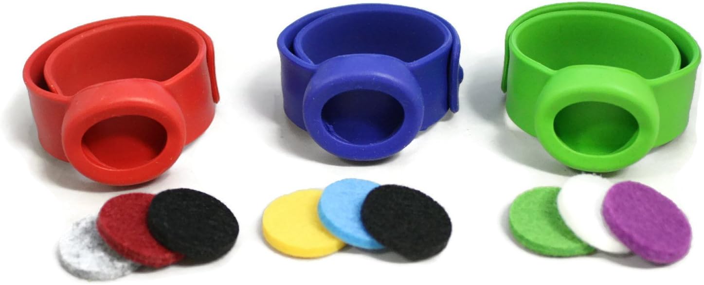 Kids Essential Oil Diffuser 3 Slap Bracelet Sport Set - Red, Blue, Green- Boys- Unscented