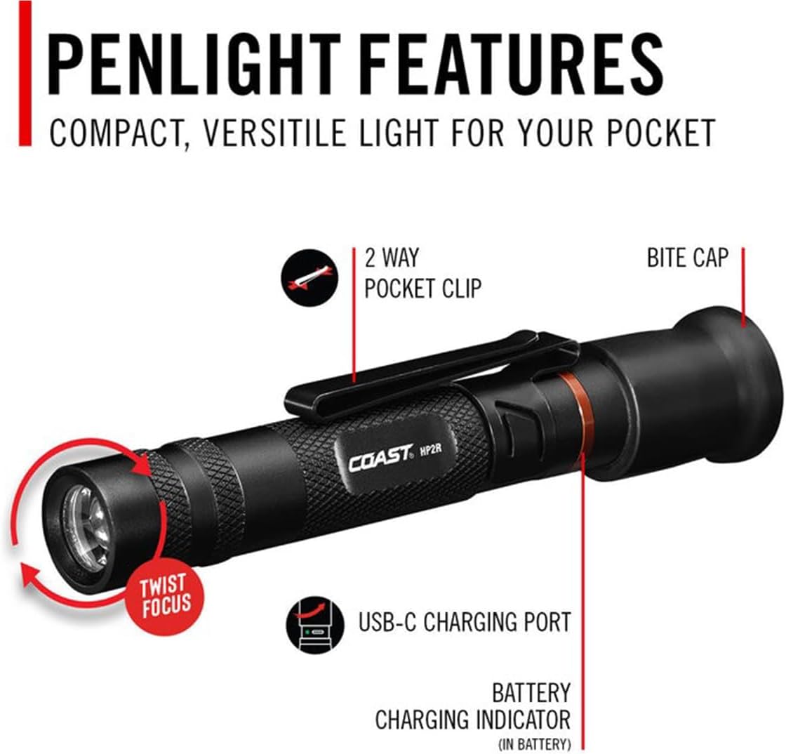 Coast COS31356 HP2R 280 Lumen Rechargeable Penlight with Twist Focus - Purple